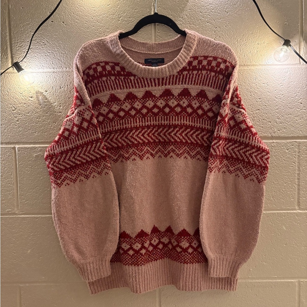 American Eagle Pink and Red Patterned Sweater